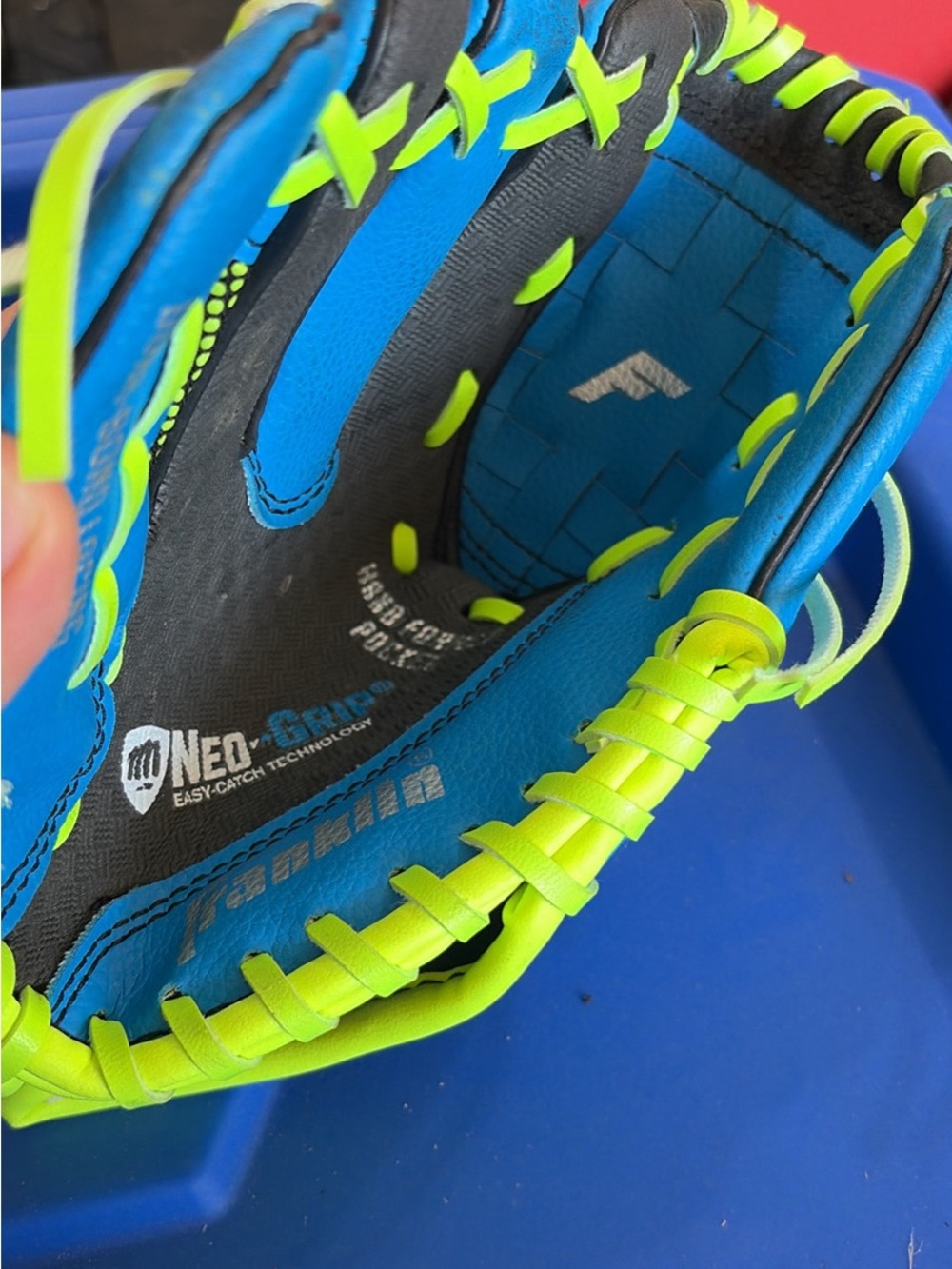 Franklin Kids' Baseball Glove in Blue and Neon Green